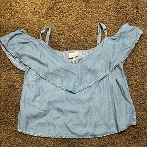 Shyanne Off The Shoulder Blue Ruffle Blouse